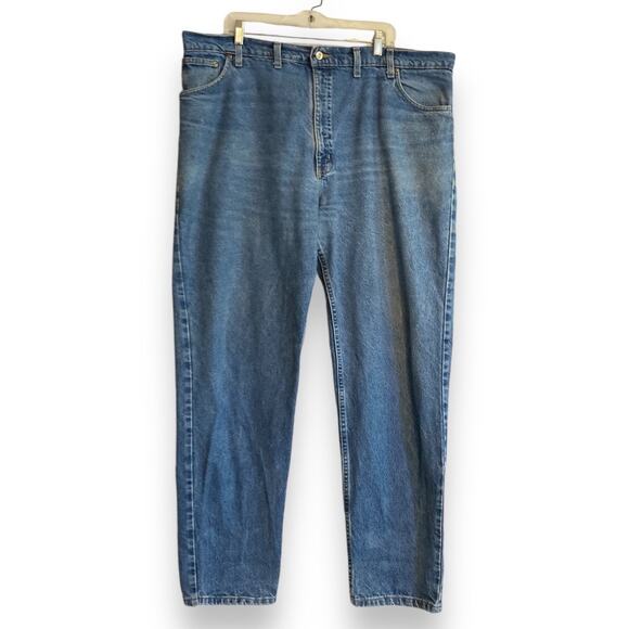 Mens Carhartt Relaxed Fit Taper Leg Cotton Blue Denim Work Jeans Size 45x32 - Picture 1 of 16